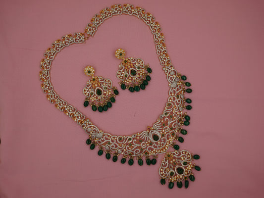 CZ Long Peacock Crystal Necklace Set