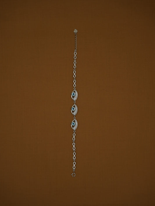 Lightweight Imported Triple-Evil Eye with Stone Line Bracelet