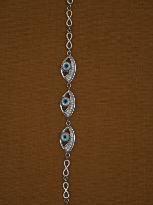 Lightweight Imported Triple-Evil Eye with Stone Line Bracelet