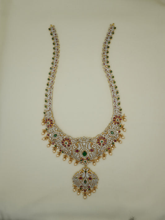 Long CZ Peacock Floral Necklace